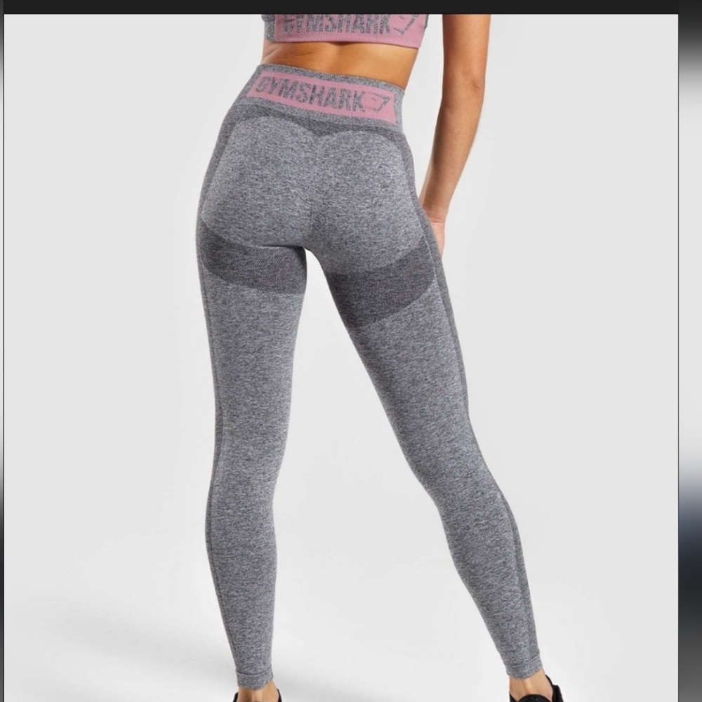 Gymshark‎ Flex High-Waisted Leggings charcoal marl with pink lettering small